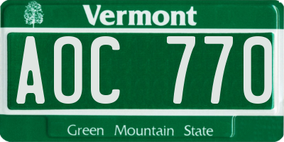 VT license plate AOC770
