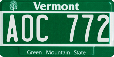 VT license plate AOC772