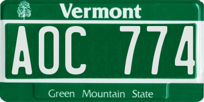 VT license plate AOC774
