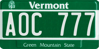 VT license plate AOC777