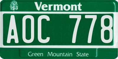VT license plate AOC778