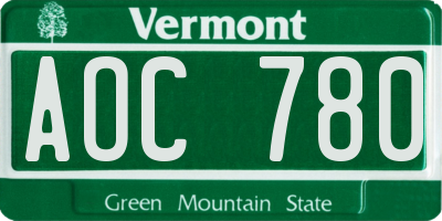 VT license plate AOC780