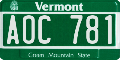 VT license plate AOC781