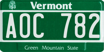 VT license plate AOC782