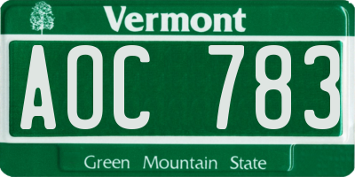 VT license plate AOC783