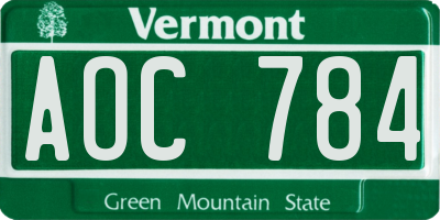 VT license plate AOC784