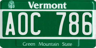 VT license plate AOC786