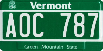 VT license plate AOC787