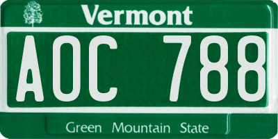 VT license plate AOC788