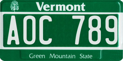 VT license plate AOC789