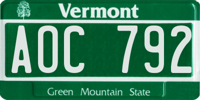 VT license plate AOC792
