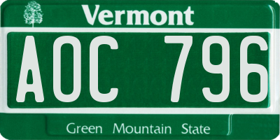 VT license plate AOC796