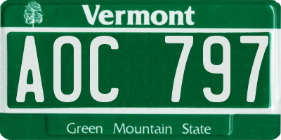 VT license plate AOC797