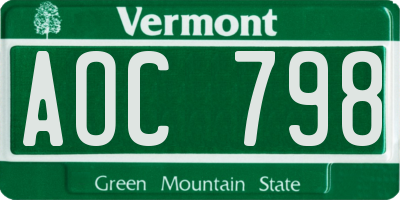 VT license plate AOC798