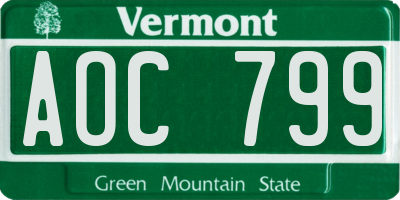 VT license plate AOC799