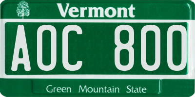 VT license plate AOC800