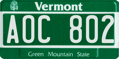 VT license plate AOC802