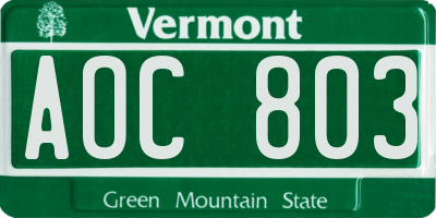 VT license plate AOC803