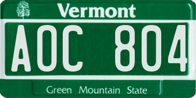 VT license plate AOC804