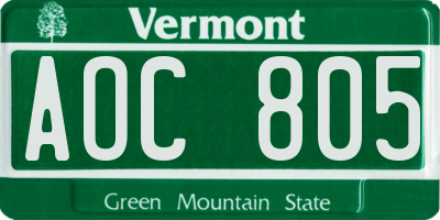VT license plate AOC805
