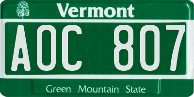 VT license plate AOC807