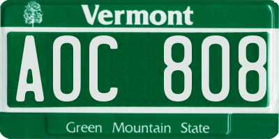 VT license plate AOC808