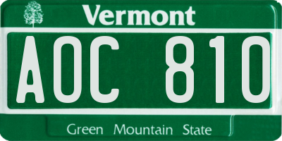 VT license plate AOC810