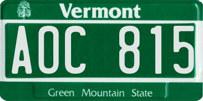 VT license plate AOC815