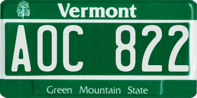 VT license plate AOC822