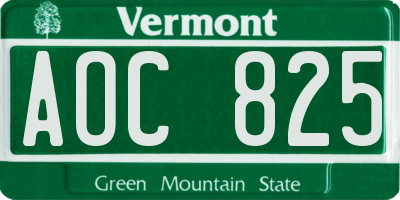 VT license plate AOC825