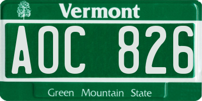 VT license plate AOC826