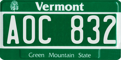 VT license plate AOC832