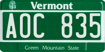 VT license plate AOC835