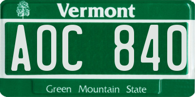 VT license plate AOC840