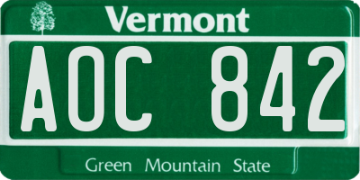 VT license plate AOC842