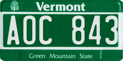 VT license plate AOC843