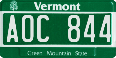 VT license plate AOC844