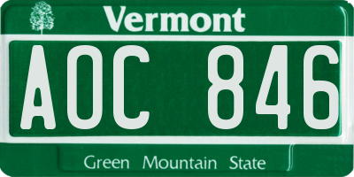 VT license plate AOC846