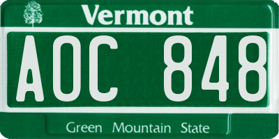 VT license plate AOC848