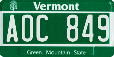 VT license plate AOC849