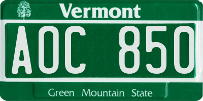 VT license plate AOC850