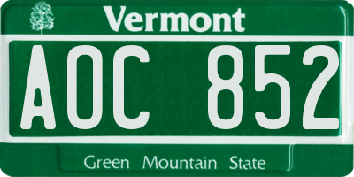 VT license plate AOC852