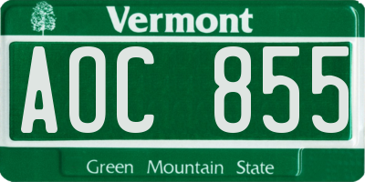 VT license plate AOC855