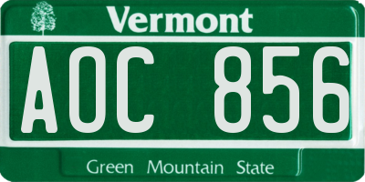 VT license plate AOC856