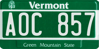 VT license plate AOC857