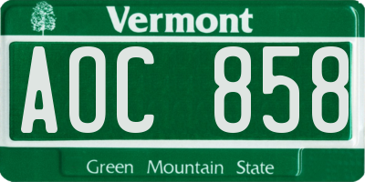 VT license plate AOC858