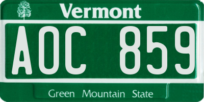 VT license plate AOC859