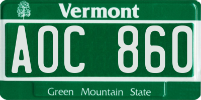 VT license plate AOC860