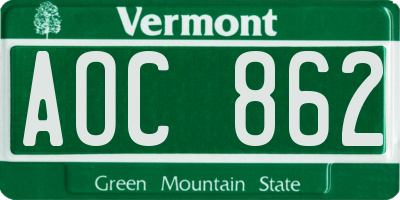 VT license plate AOC862