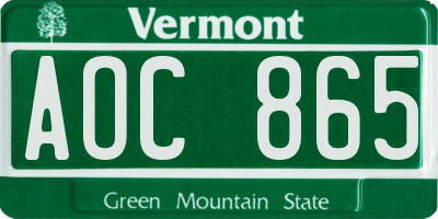 VT license plate AOC865